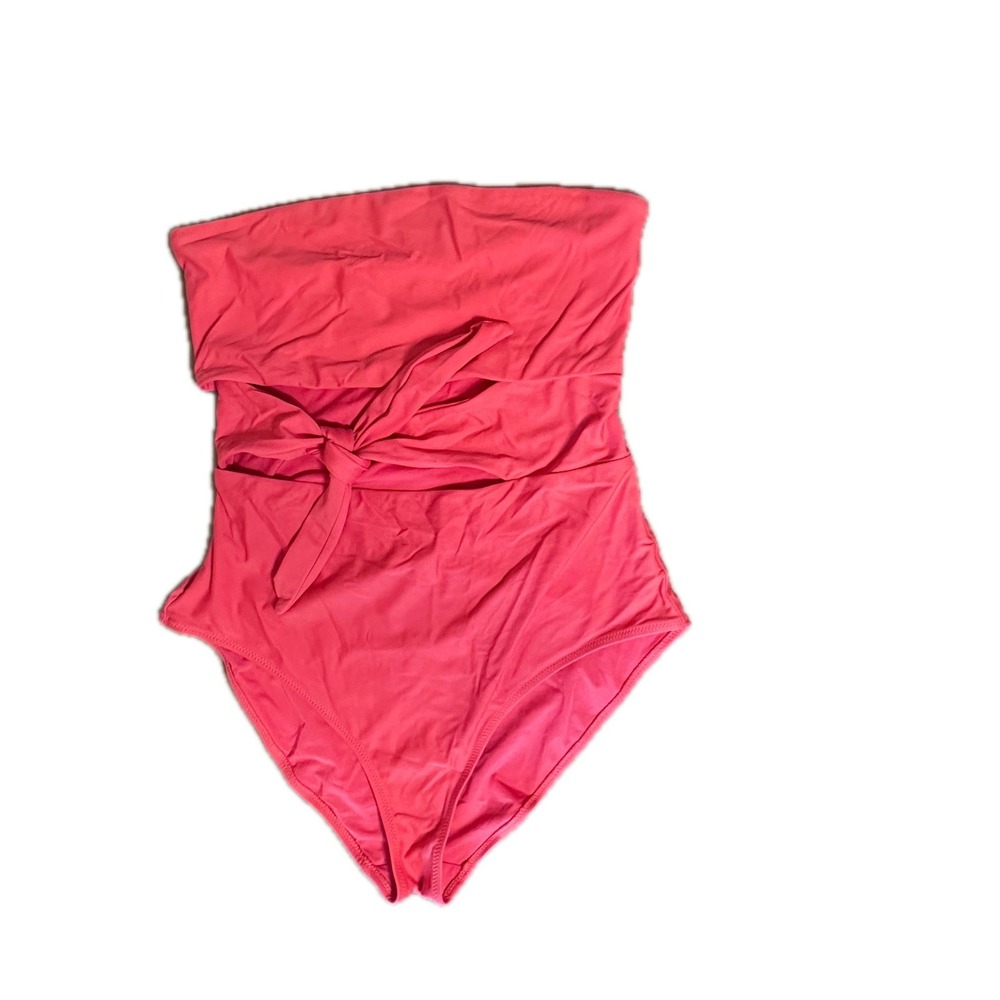 Aerie Real Good One Piece Swimsuit Coral Strapless Tie Front Cutout Ribbed Large